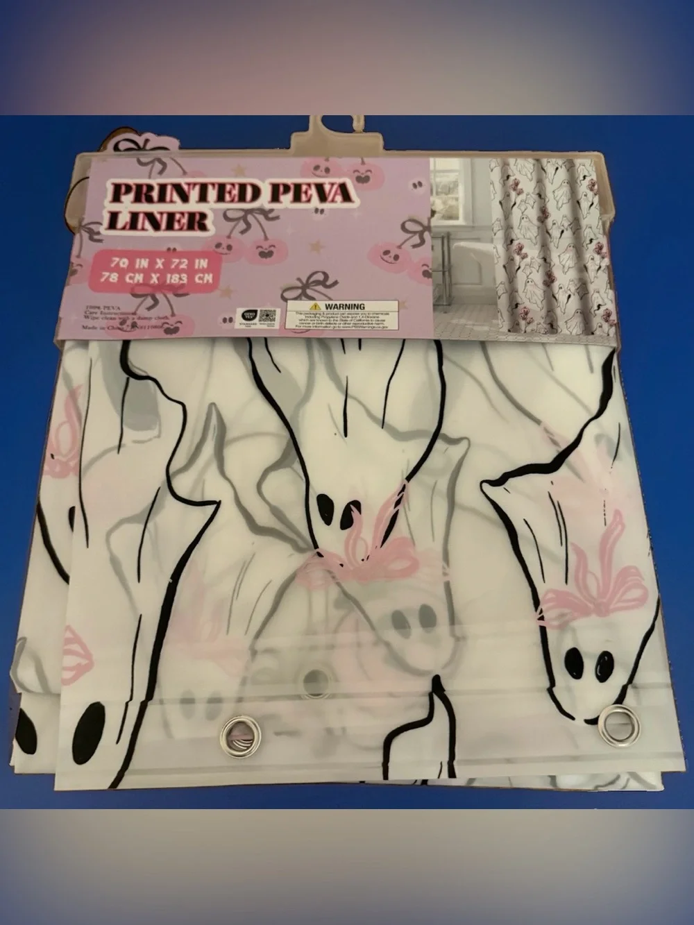 Printed PEVA Liner - Pink Ghost Pumpkin Shower Curtain Liner 70”x72” NWT